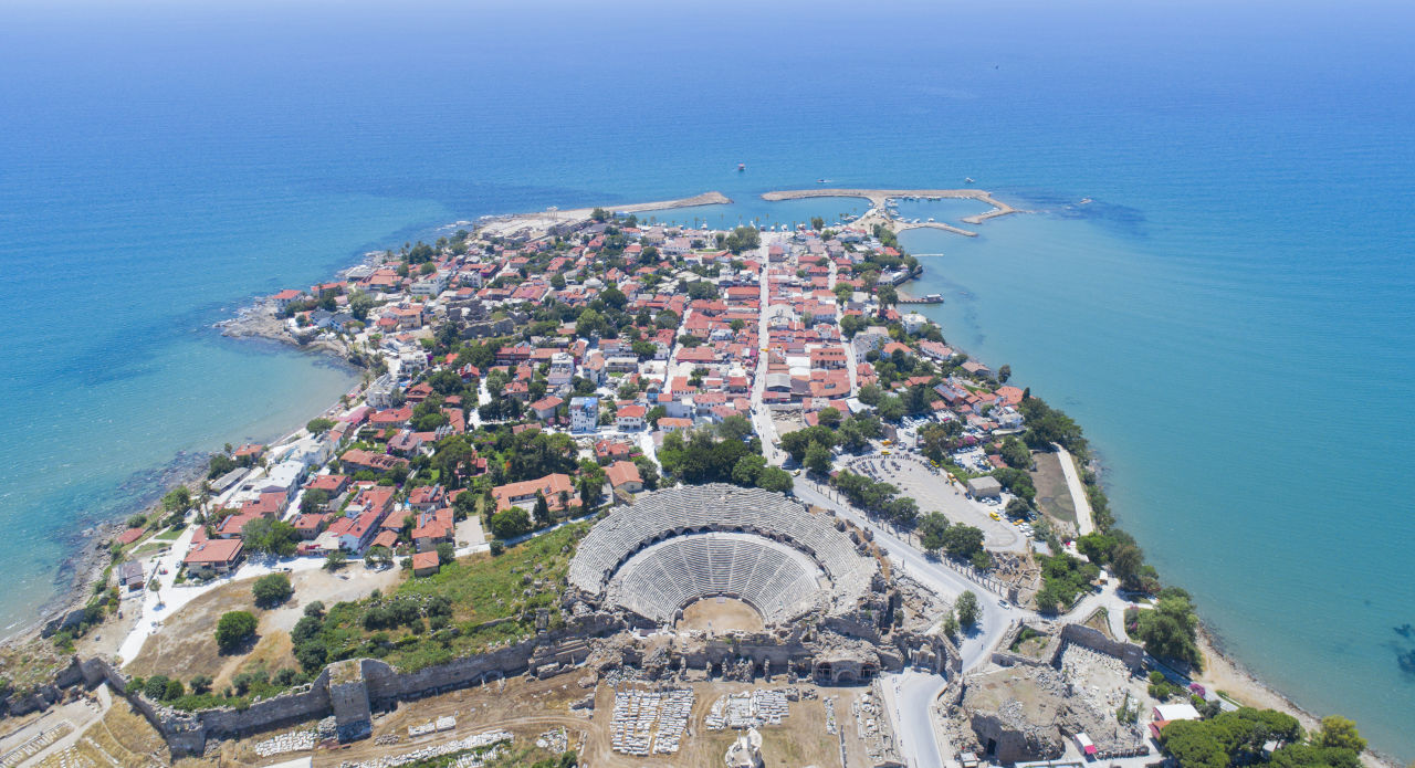 Luftbild von Side City in Antalya Türkei